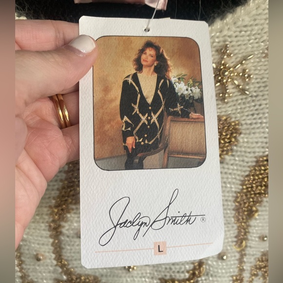 NWT Jocelyn Smith Vintage Beaded Gold Ivory Black Holiday Fancy Sweater Size L - Picture 6 of 8